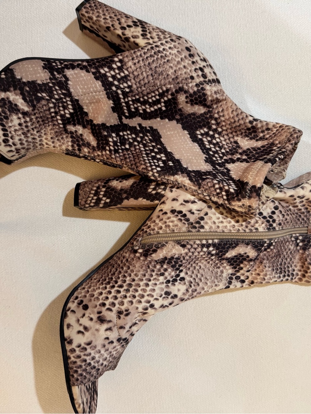 Snake-Print Beige Ankle Boots - Women